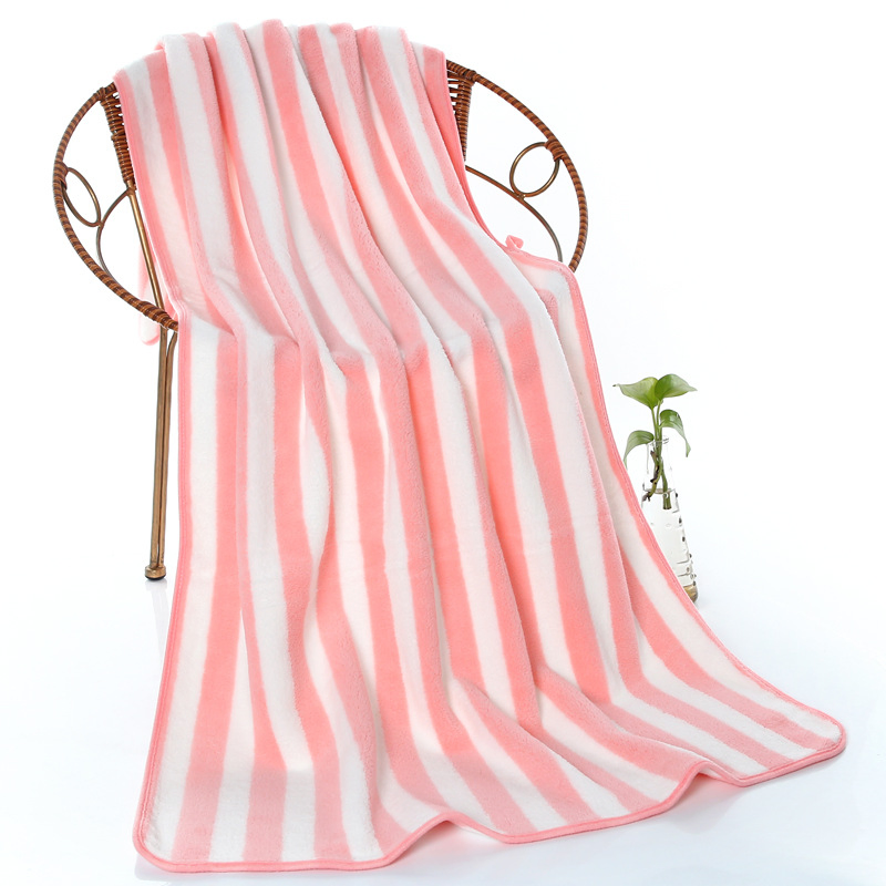 Striped Coral Fleece Bath Towel Home Use Thickened Soft Absorbent Quick-Dry Large Towel