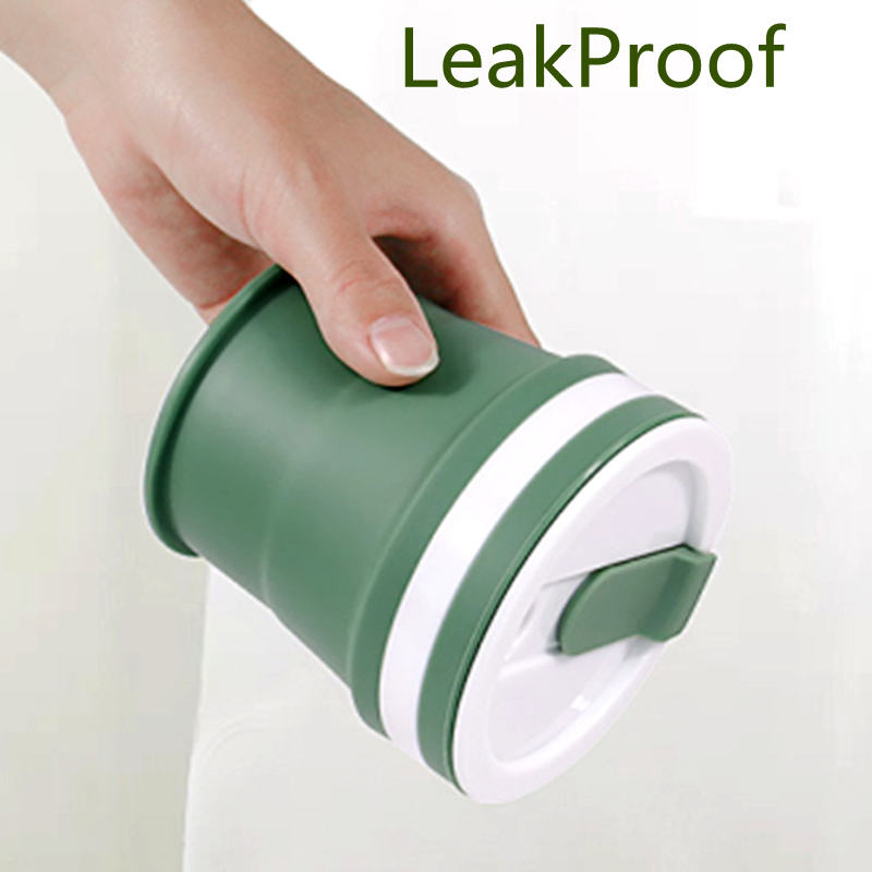 Hot Sale Reusable Travel-Friendly Silicon Foldable Travel Coffee Mug Silicone Collapsible Cups with Lid and Straw