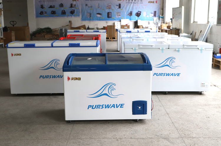 Purswave Sdsc-268y Sliding Glass Doors Solar DC Freezer 12V24V Battery Powered Deep Freezer Car Freezer Boat Freezer