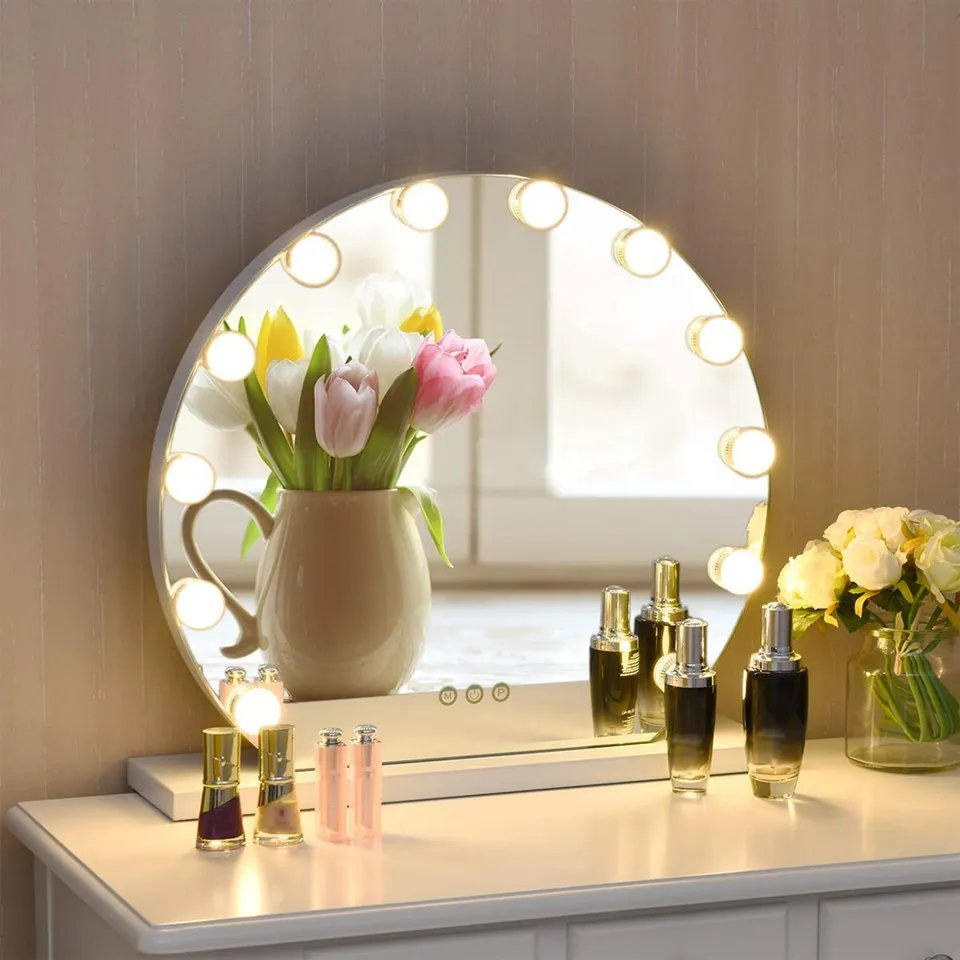 Hollywood Touch Screen Super Bright LED Lights Round Desktop Makeup Home Dressing Mirrors