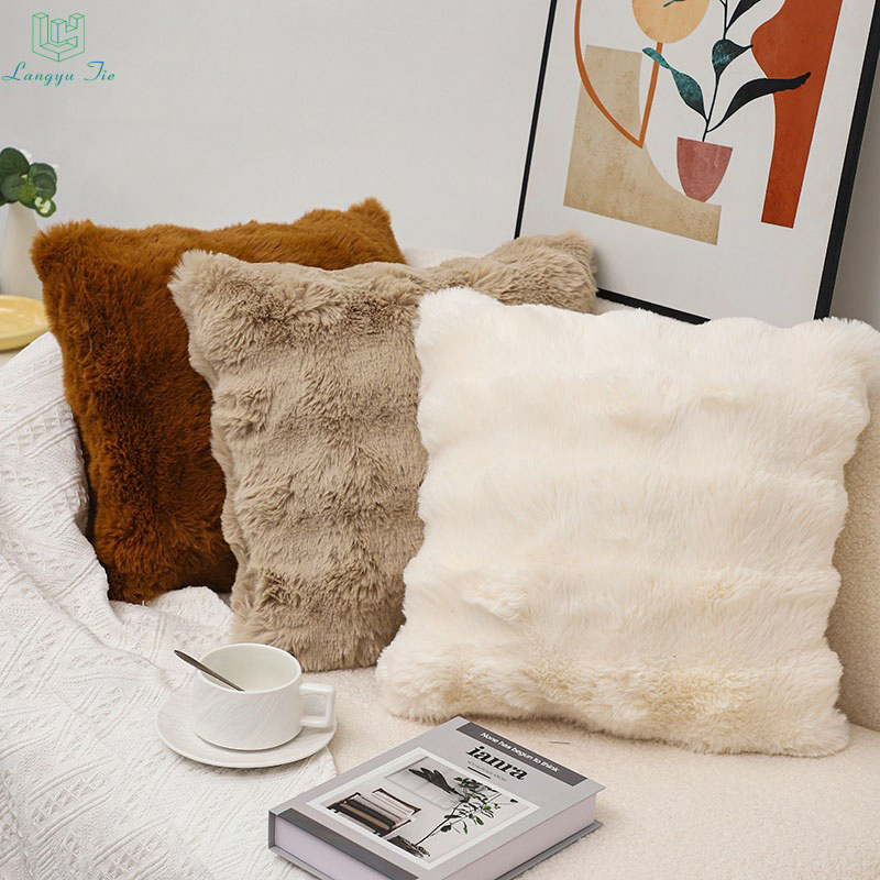 Wholesale Langyu Bubble Fleece Wavy Pillowcase, Cream-Style Rabbit Fur Pillowcase Light Luxury and High-End Plush Pillow Cushion