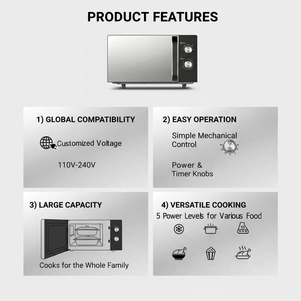 20L 700W Mechanical Countertop Microwave Oven with Turntable Defrost Function