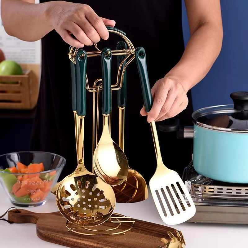 New Arrivals 7PCS Stainless Steel Kitchenware Set Kitchen Accessories Utensils Cooking Tools with Ceramic Handle