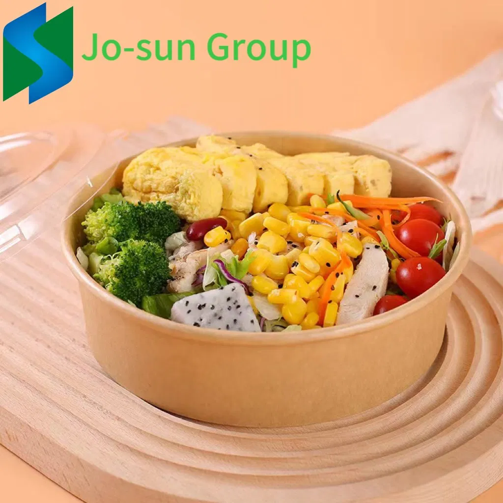 Jo-Sun Take Away Paper Container Salad Bowls 500 Ml 750 Ml Disposable Kraft Paper Round Bowl for Food Packaging
