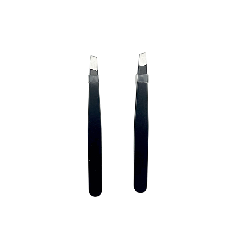 Customized Stainless Steel Anti-Static Brow Tweezers Black Slanted Hair Removal Eyebrow Clip Tweezer with Private Label