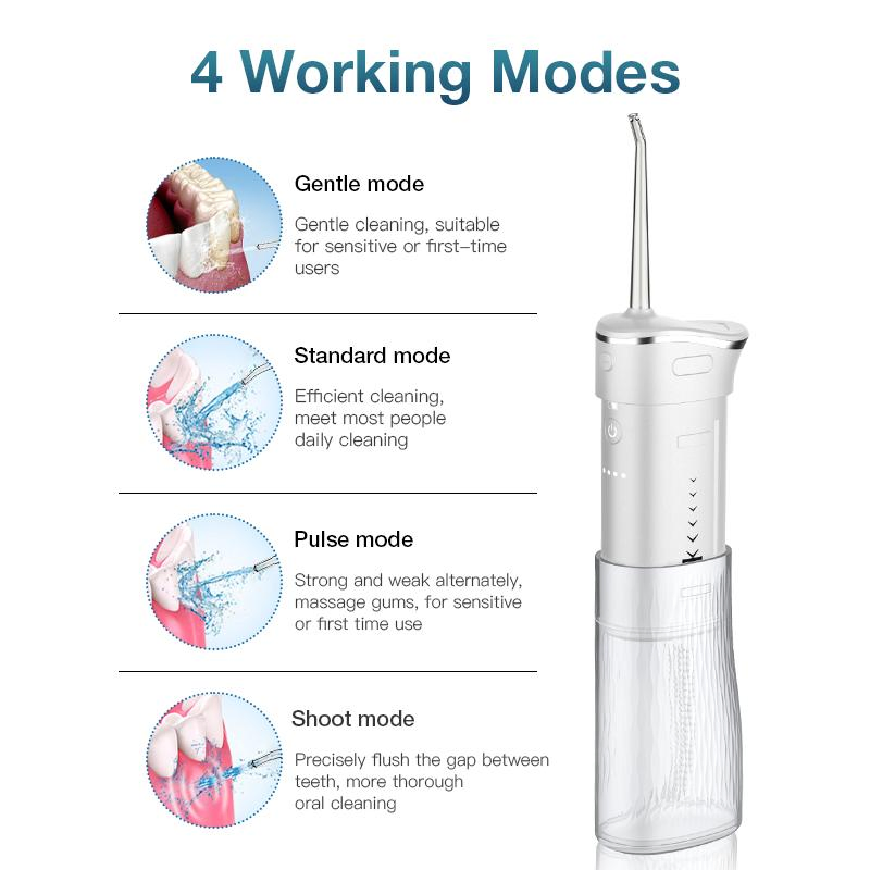 Glorysmile Professional 4 Modes Portable Cordless 200ml Small Dental Water Flosser for Oral Cleaning