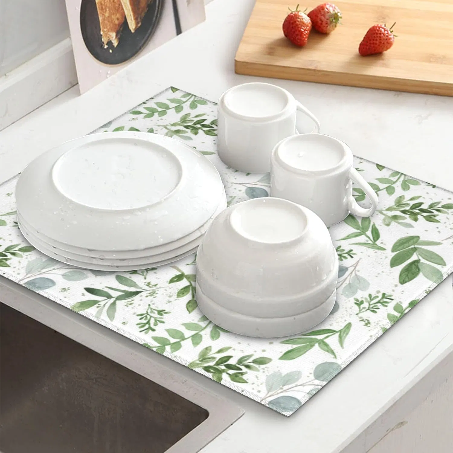 Dish Drying Mat for Kitchen Counter Microfiber Absorbent Dish Draining Reusable Washable