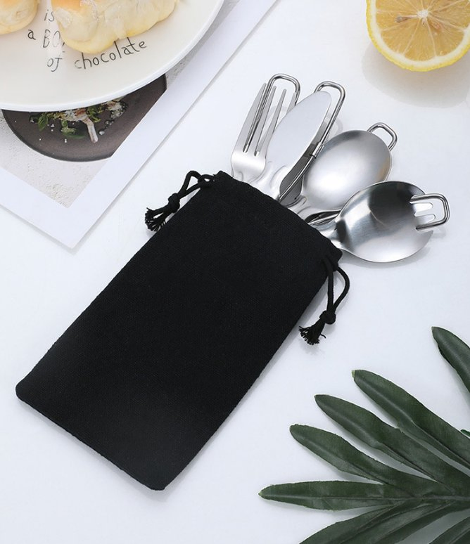 Travel Service Flatware Set Stainless Steel Portable Foldable Knife Fork Spoon Cutlery with Bag