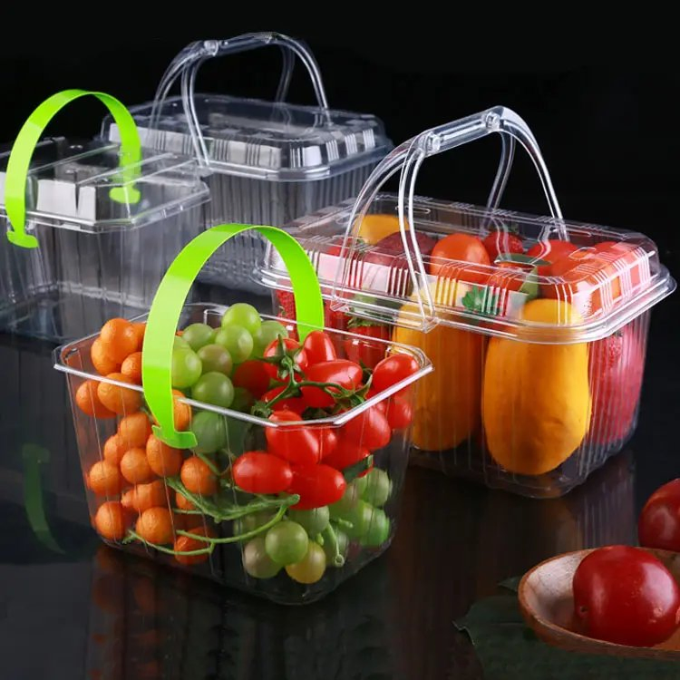 Transparent Plastic Boxes Strawberry Picking Basket Disposable Grape Packing Box with Handle