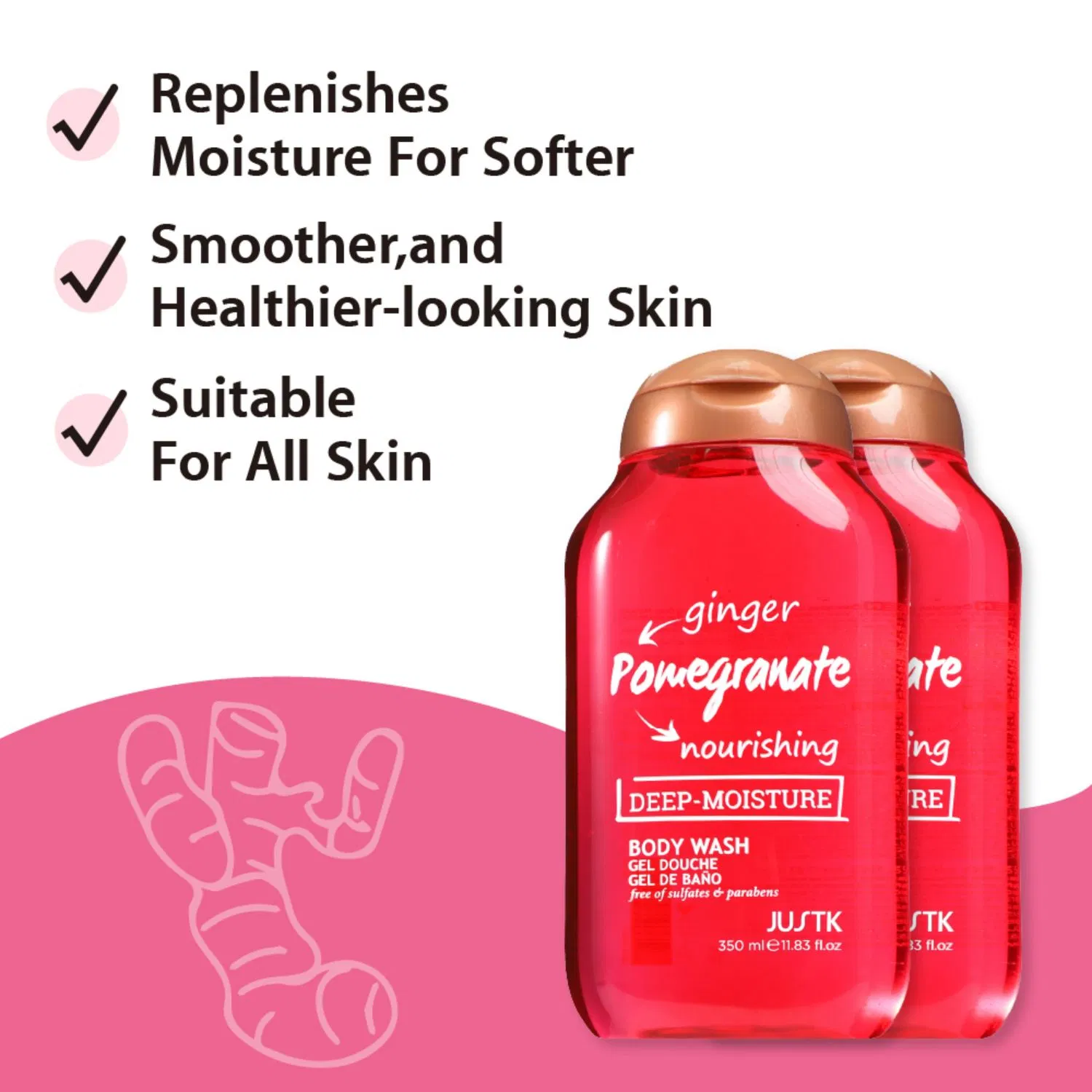 Justk Ginger Wholesale Body Care Natural Organic Lightening Bodywash Perfume Bath Scrub Shower Gel Body Wash