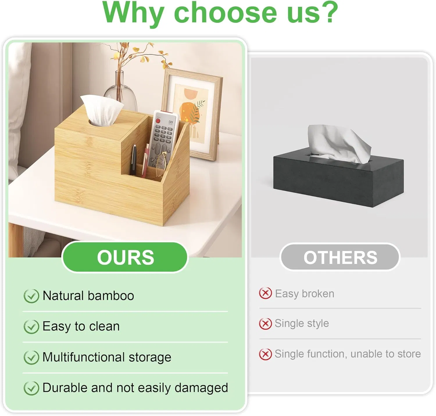 Bamboo Home Creative Living Room, Bedroom Countertop, Tissue Storage Box