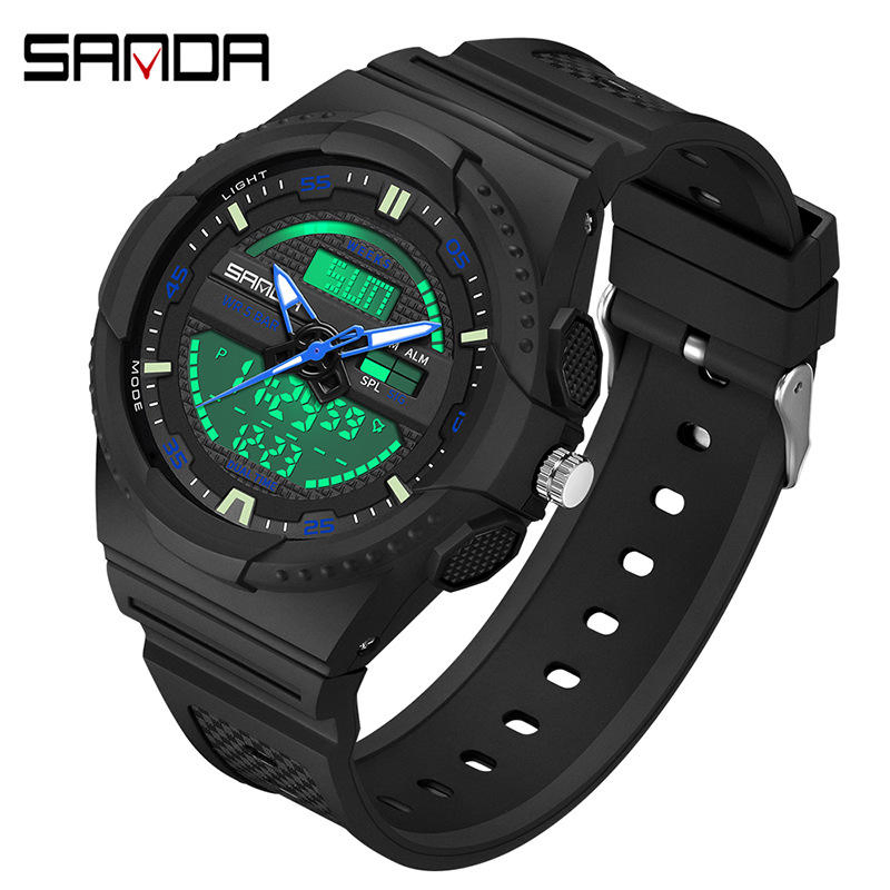 Sanda 9030 Outdoor Sports Alarm LED Analog and Electronic Chronograph Digital Watch