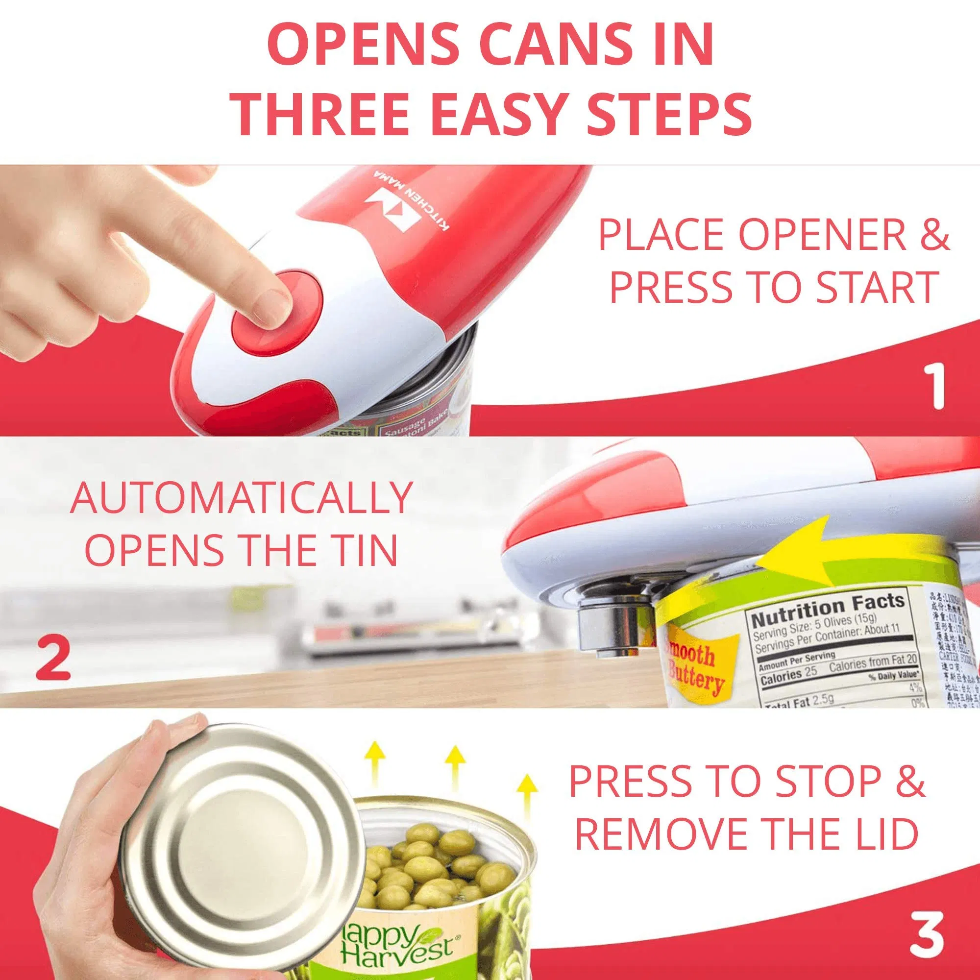 Automatic Electric Can Opener Hands Free Battery Operated Can and Jar Opener