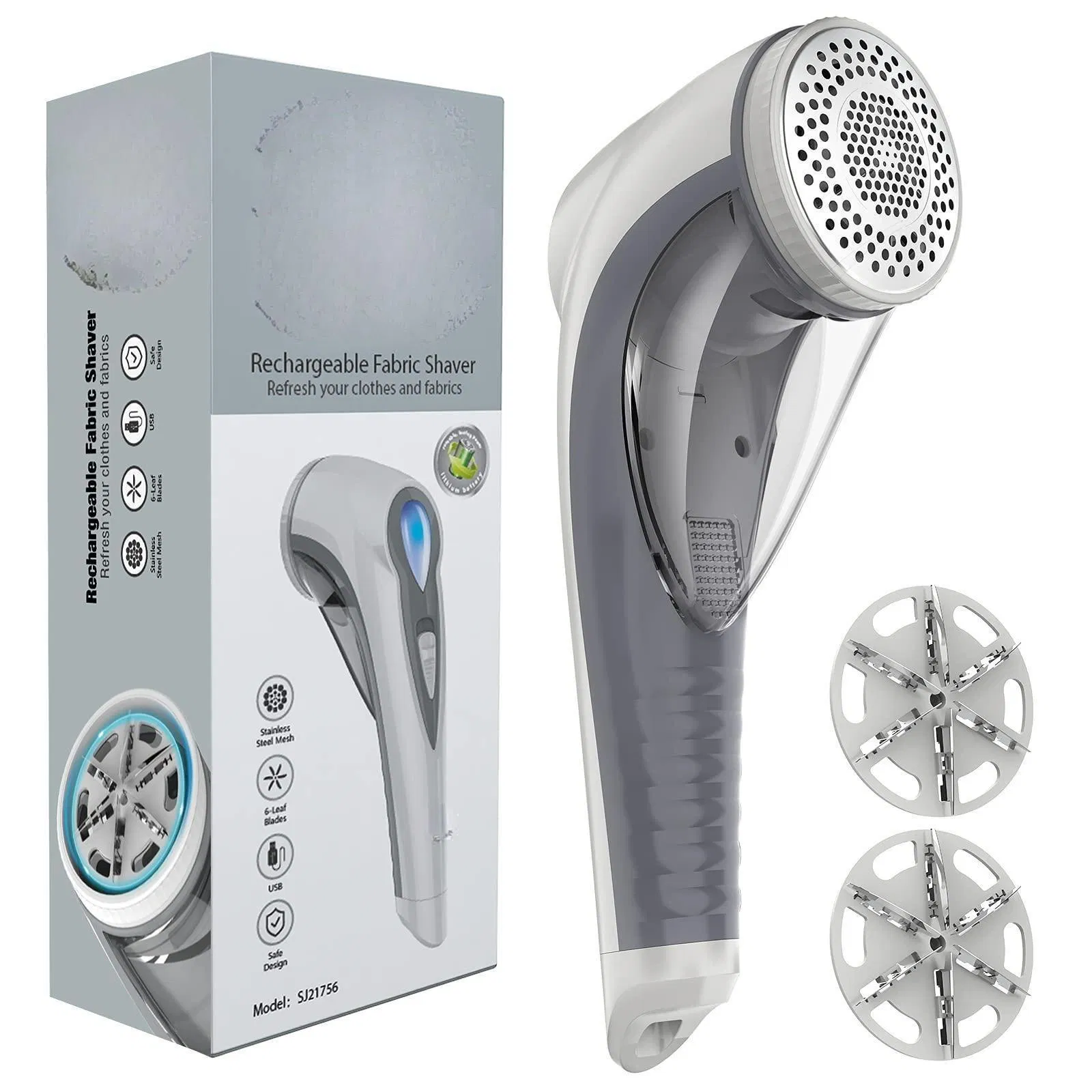Fabric Shaver 2-Speeds Rechargeable Electric 2 Replaceable Upgraded 6-Leaf Blades Lint Remover