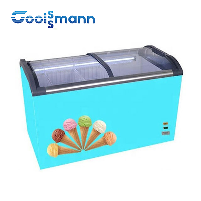 Wholesale Price Supermarket Top Open Glass Door Commercial Vertical Chest Deep Ice Cream Gelato Display Showcase Cabinet Chest Fridge Refrigerator Freezer