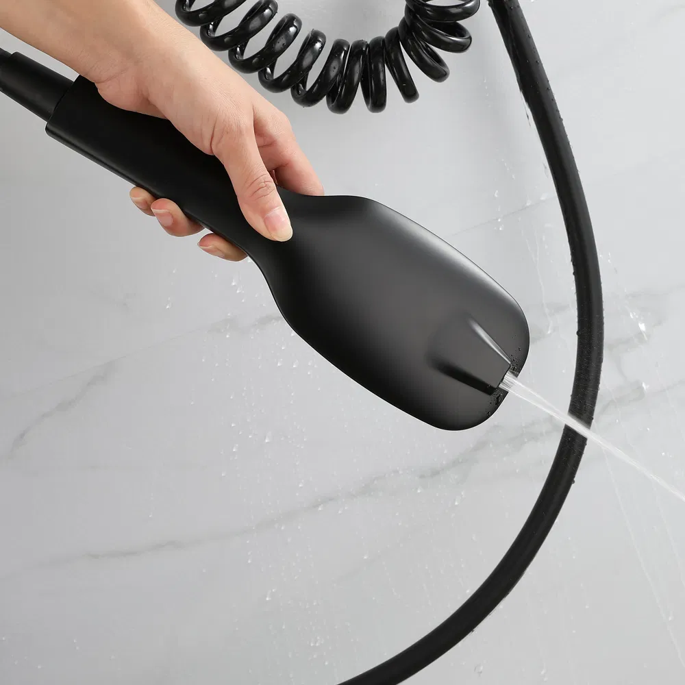 3 Functions Matt Black Bathroom Rain Shower Bar Brass Bath Faucet Screen Shower Mixer Shower with Shelf, Rain Shower, Hand Shower, Spout