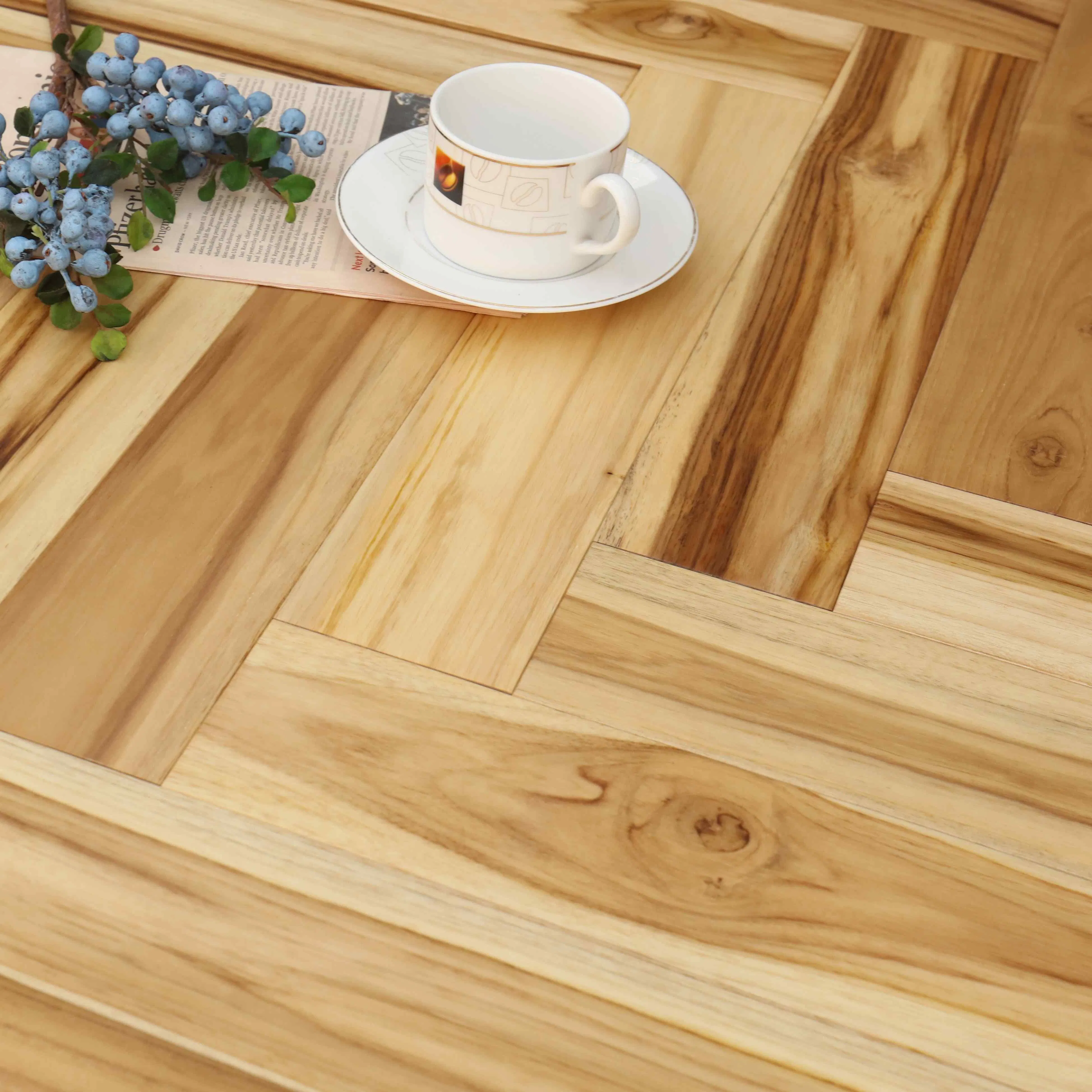 Natural Teak Herringbone Timber Parquet Engineered Wood Flooring