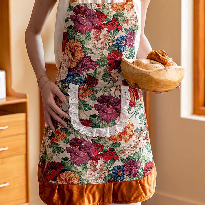 Kitchen Cooking High Color Neck Apron French Lace Large Pocket Women