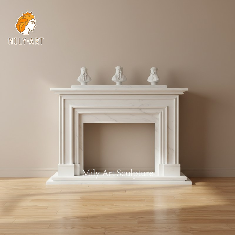 Natural White Marble Carving Fireplace Mantel Surround for Interior Decoration
