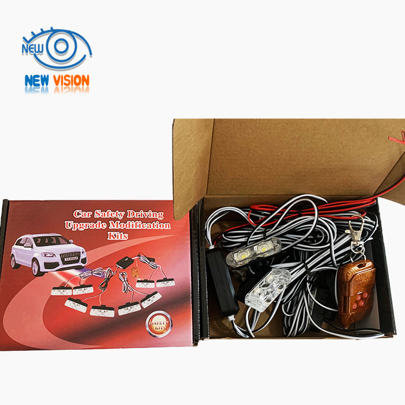 Автомобильные светодиодные стробоскопы для решетки радиатора, 16 LED, с беспроводным пультом, синие и красные