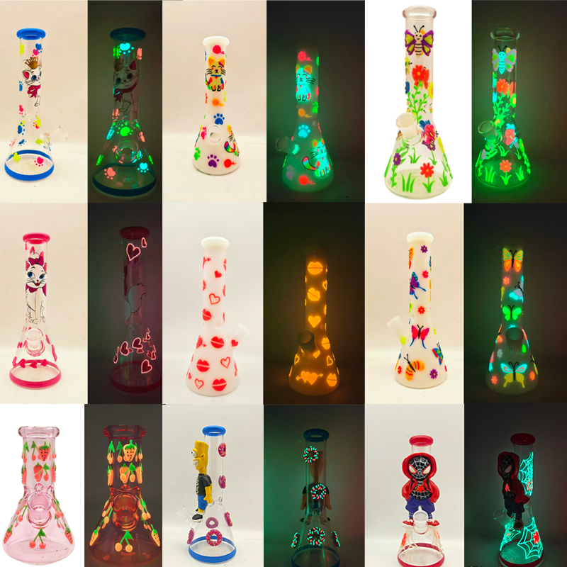 Newest Luminous Style Glass Water Pipe Beaker with 14male Bowl and Downstream Water Pipe Glass Pipe