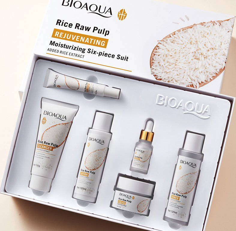 Online Wholesale in Stock Natural Lightening Face Set Products Organic Skin Care Sets Private Label Wholesale Rice Raw Pulp Skin Whitening Brightening Set