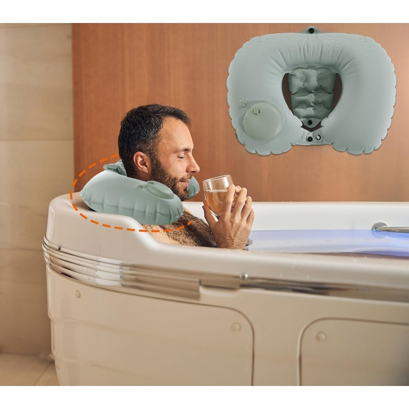 Hot Selling U-Shaped Grey Inflatable Bath Neck Cushion Soft Quickly-Drying Bathtub Pillow