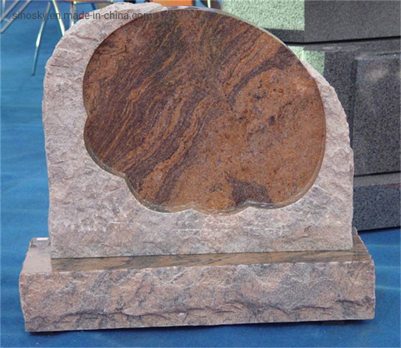 Carved Headstone Multicolor Red Granite Monument