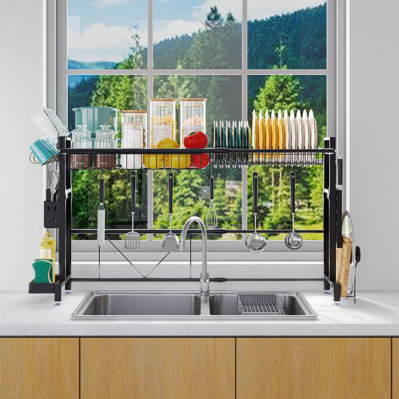 Сушилка для посуды над раковиной с держателем для столовых приборов
