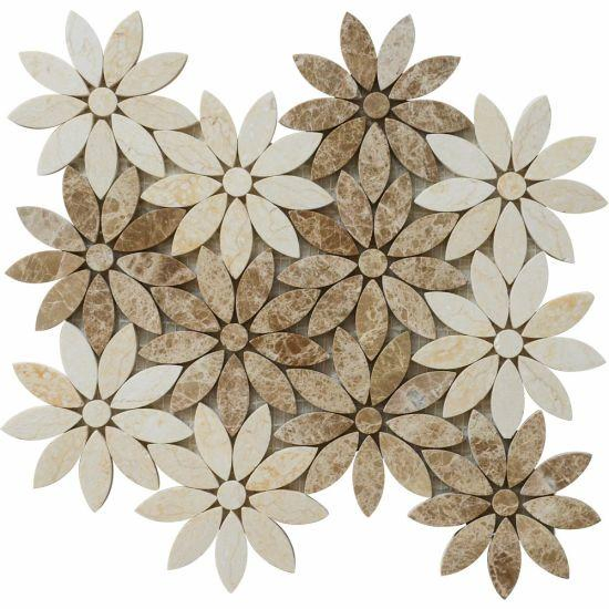 New Design Flower Waterjet Pattern Natural Stone Marble Mosaic Color for Bathroom Unique Irregular Mosaic Tile