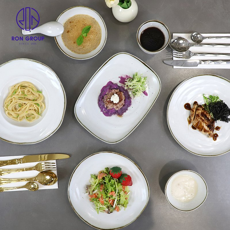 Hot Selling Multi-Shaped White Foode Grade Porcelain Salad Dinner Serving Bowl Plate Set for Home Restaurant Dinnerware Tableware