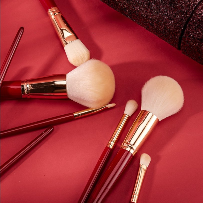 10PCS Red Cosmetic Tool Professional Eye Makeup Brushes Set Eyeshadow Eyeliner Concealer Eyebrow Blending Brush