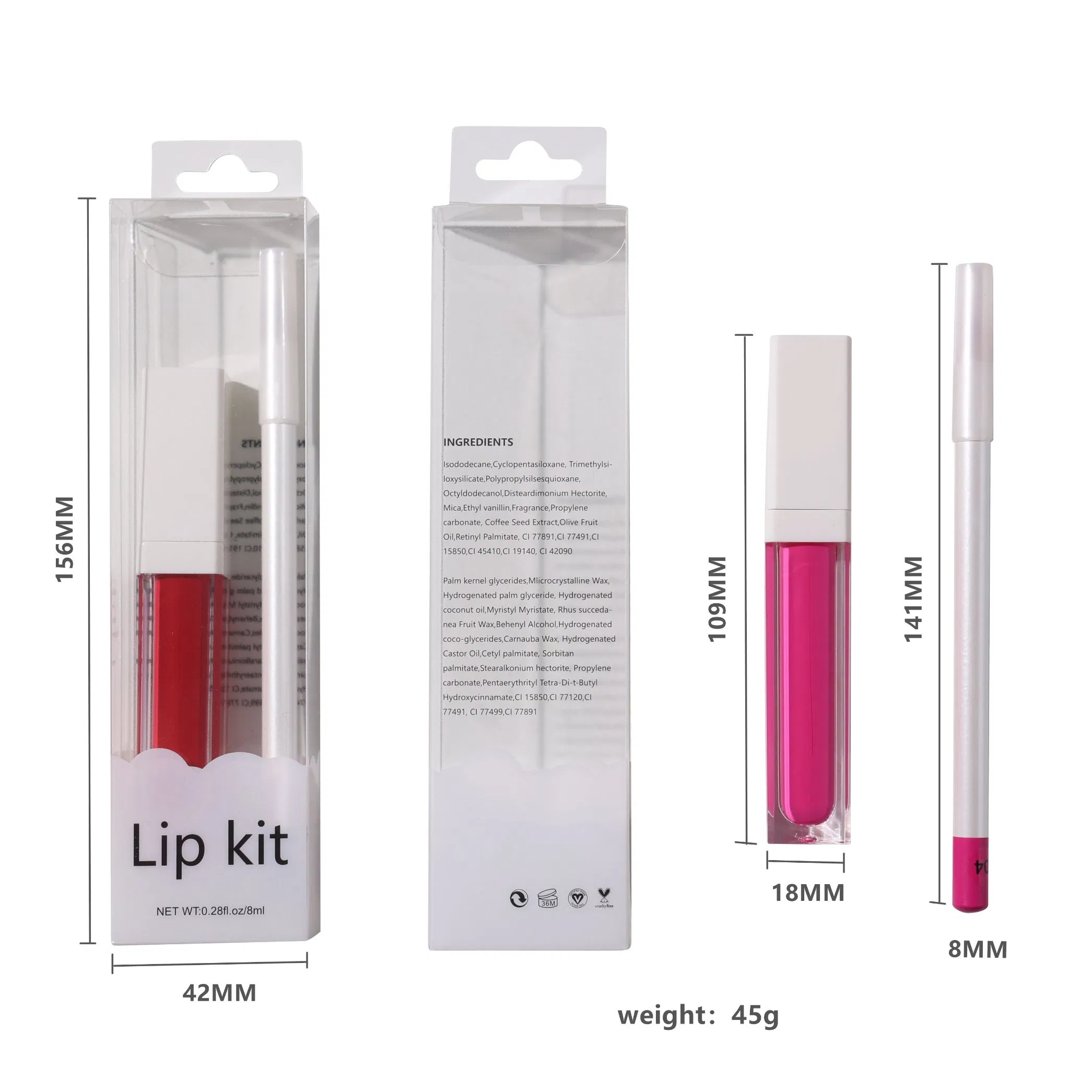 2PCS\Set Lips Makeup Kit Waterproof Long Lasting Liquid Lipgloss Lipstick with Lipliner Pencil Makeup Set