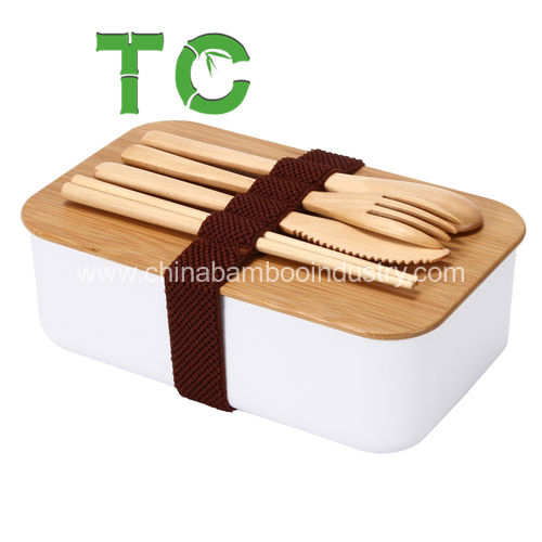 Bamboo Bento Lunch Box Japanese Lunch Containers with Wooden Cutlery Set
