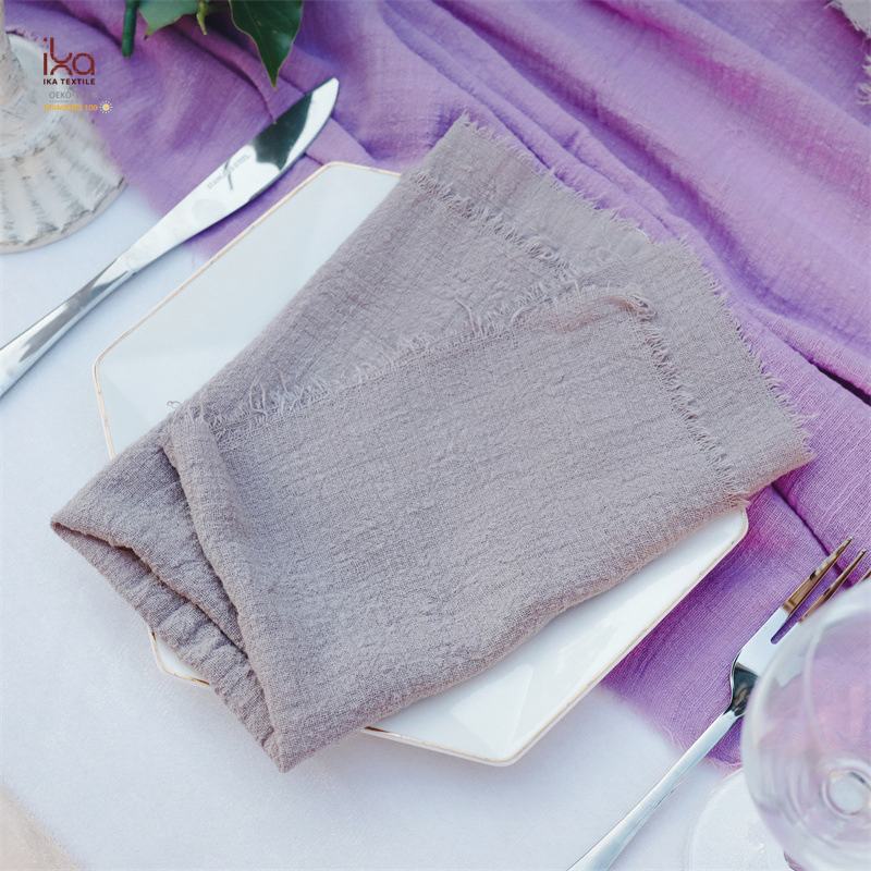 Green Beige Terracotta Wedding Restaurant Dinner Wholesale Custom Thin Detail Raw Edge 100% Cotton Gauze Cloth Napkins for Kitchen