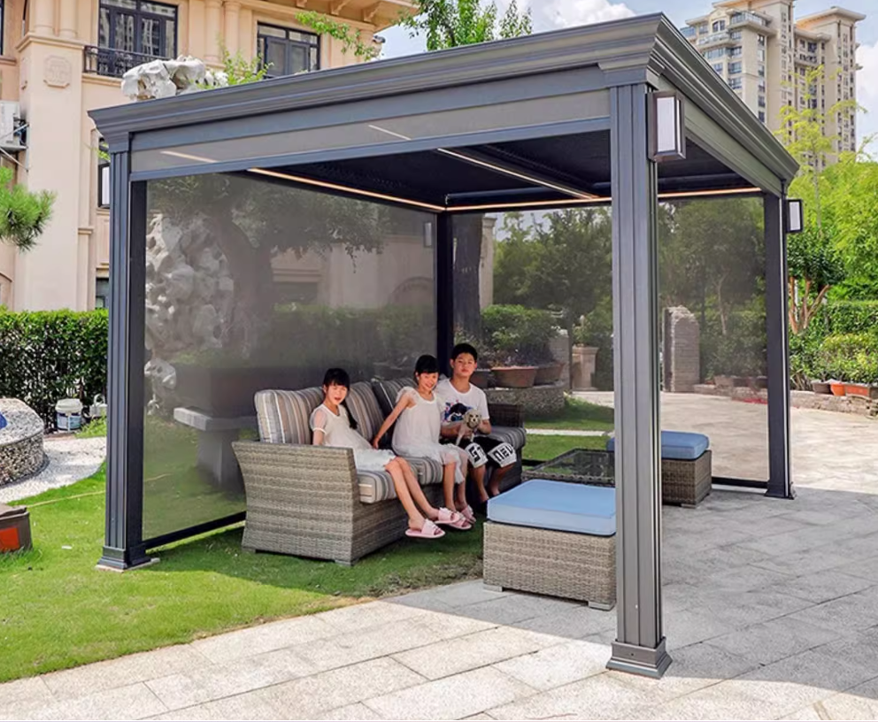 Беседка алюминиевая LED подсветка моторизованные жалюзи