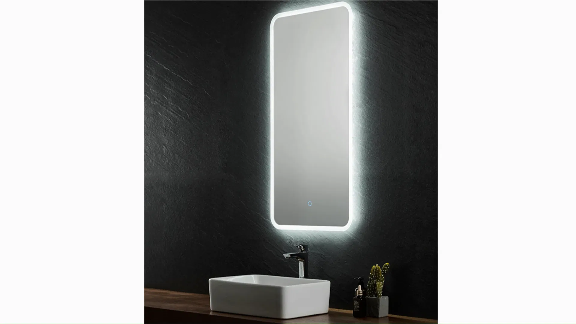 CE Approval Wall Mounted Bath Mirror Acrylic Edge Decorated LED Lighted Fogless Smart Bathroom Mirror