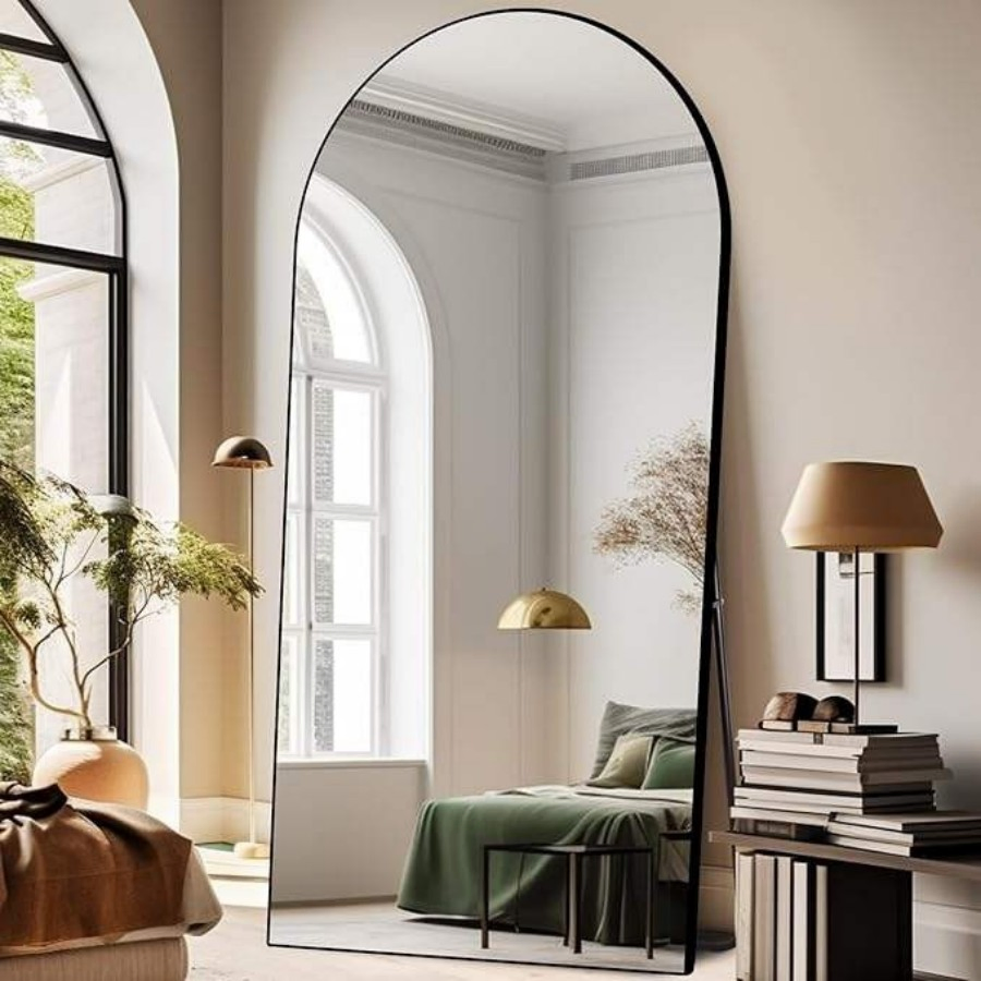 Extra Large Free Standing Floor Mirror - Aluminum Frame Arch Dressing Mirror Shatter-Resistant Lightweight for Bedroom & Hallway