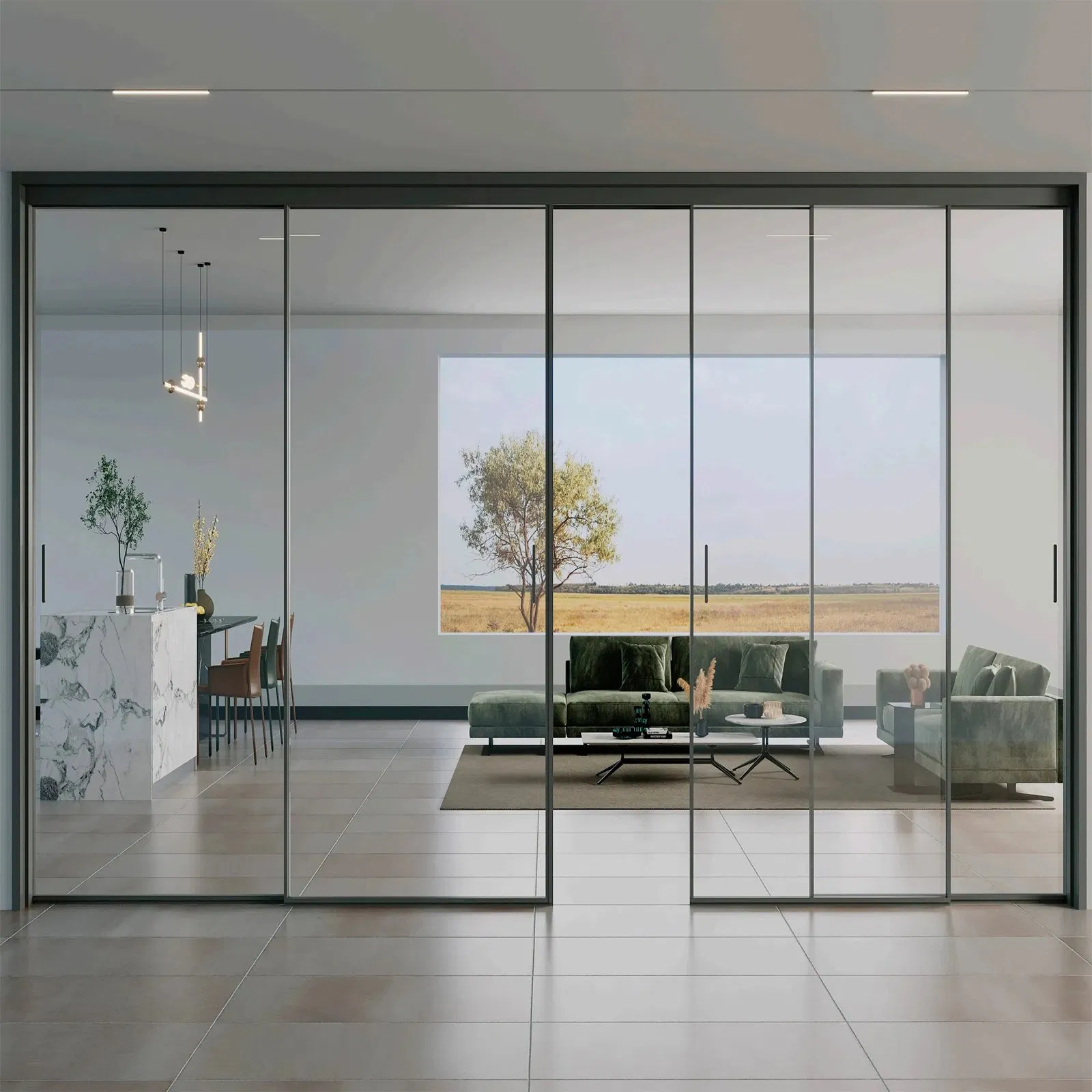 Narrow Frame Double Tempered Glass Interior Aluminum Sliding Door