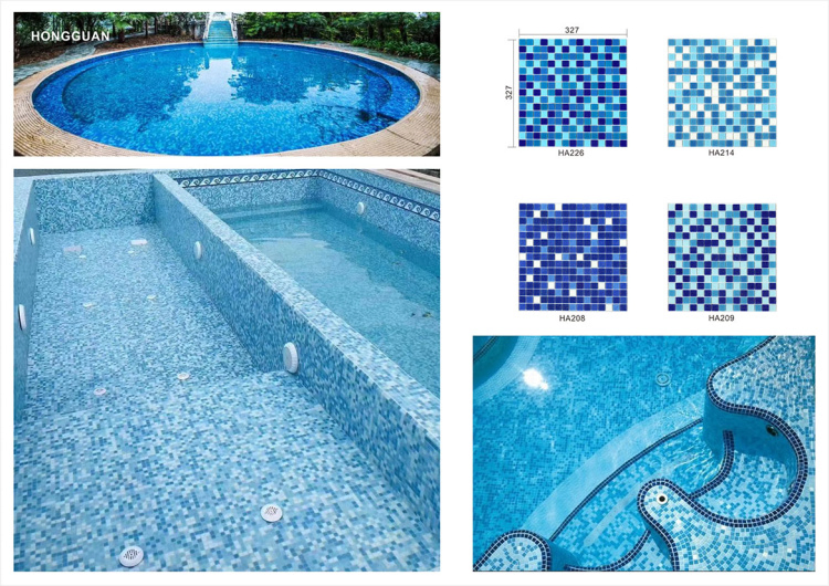 Blue Color Various Use Swimming Pool Glass Mosaic Blend, Glass Mosaics for Swimming Pools, Exterior Facades, Flooring