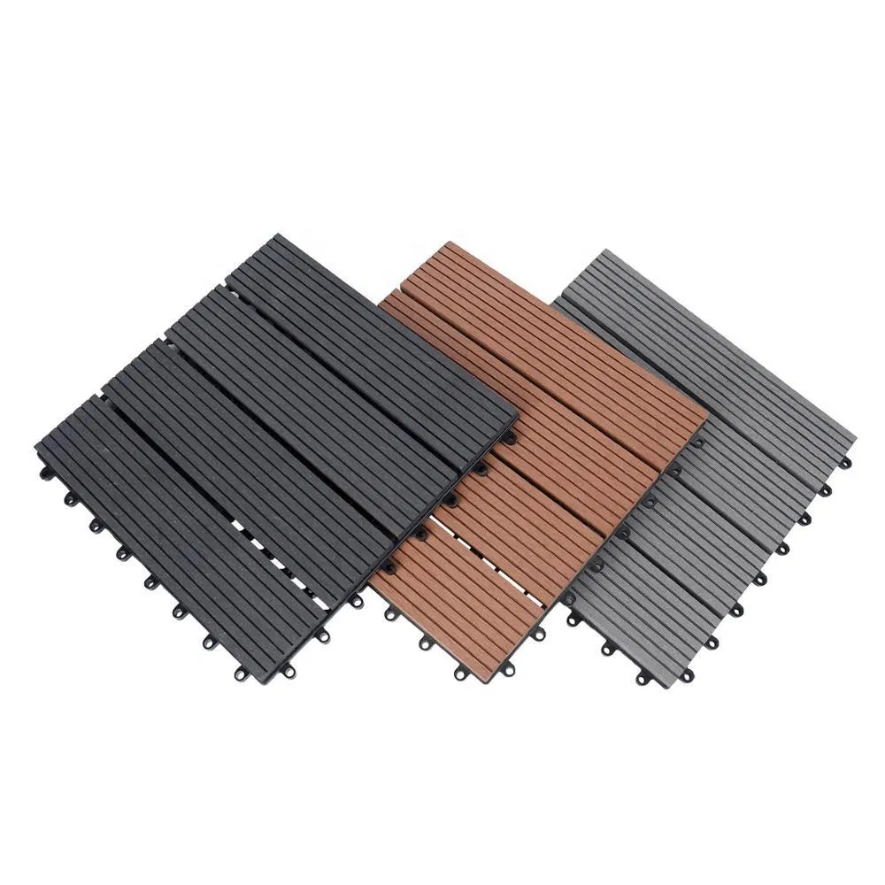 Wooden 3D Embossed Deck Tiles Waterproof WPC DIY Flooring