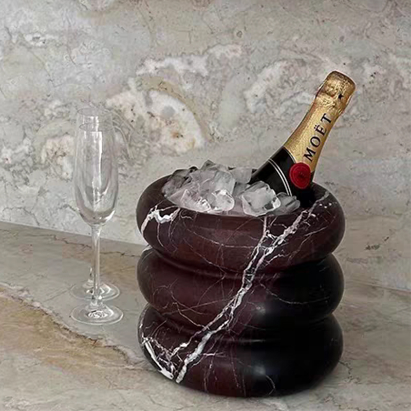 Luxury Red Marble Ice Bucket Rosso Lepanto Marble Champagne Cooler Wine Bucket
