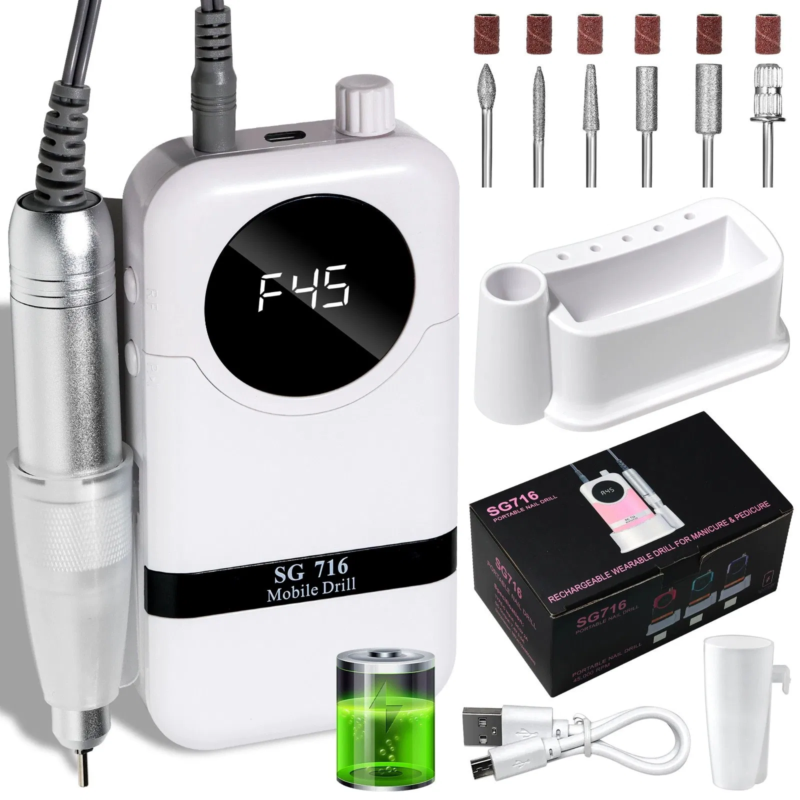 Manicure Pedicure Tool 45000rpm Cordless Nail Drill Machine