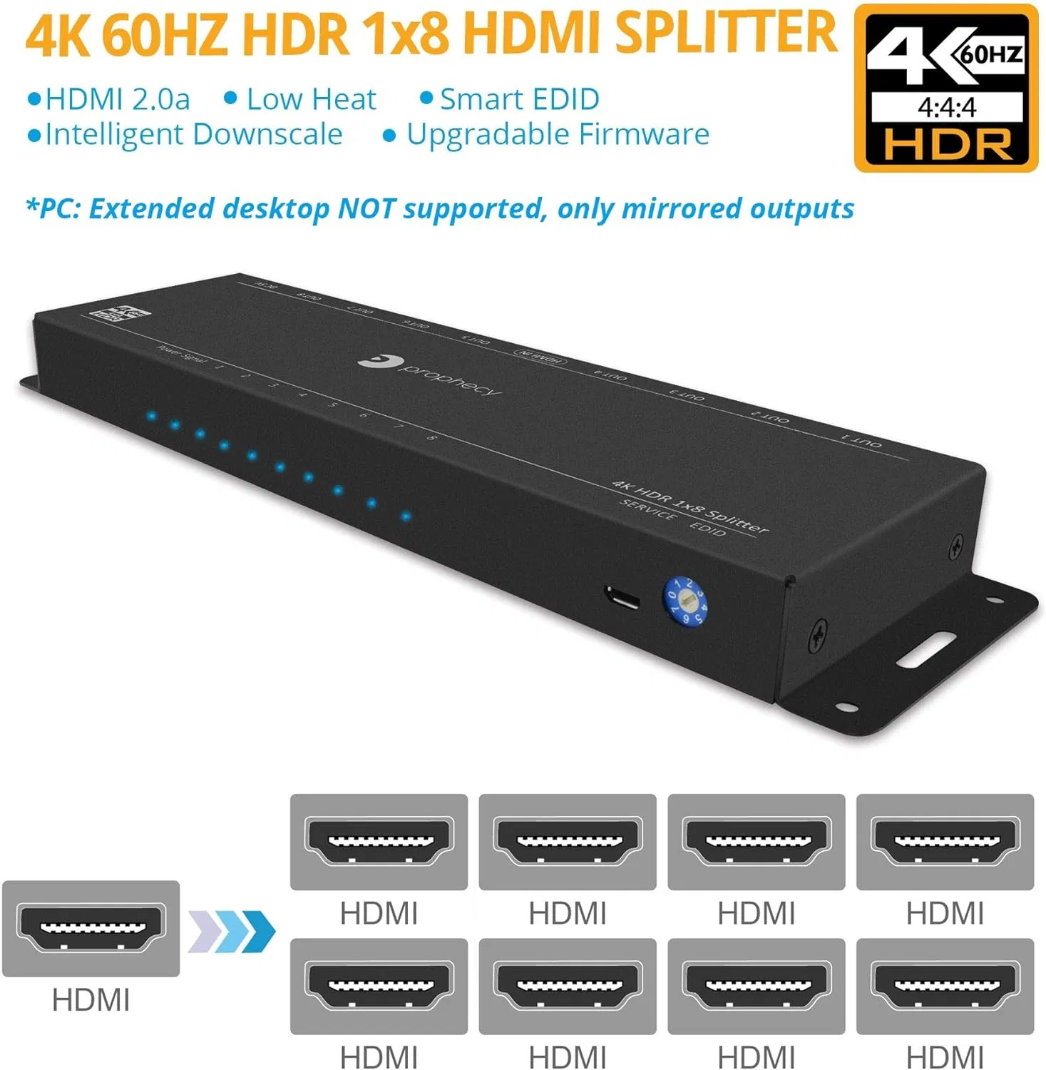 Разветвитель HDMI 4K@60Hz HDR с автоскейлингом