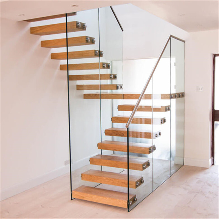 Asia Countries Structural Steel Shapes Walnut and Glass Staircase Straight Staircase
