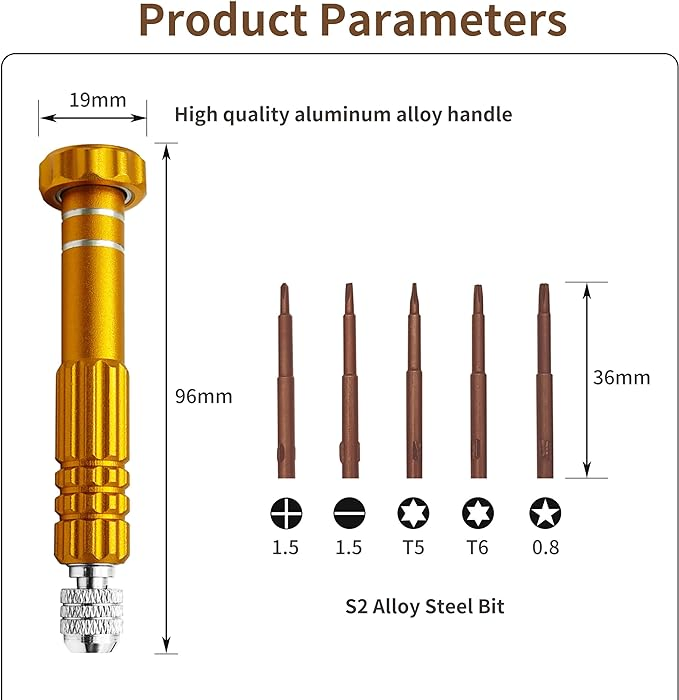 Мини-отвертка прецизионная магнитная, набор бит S2