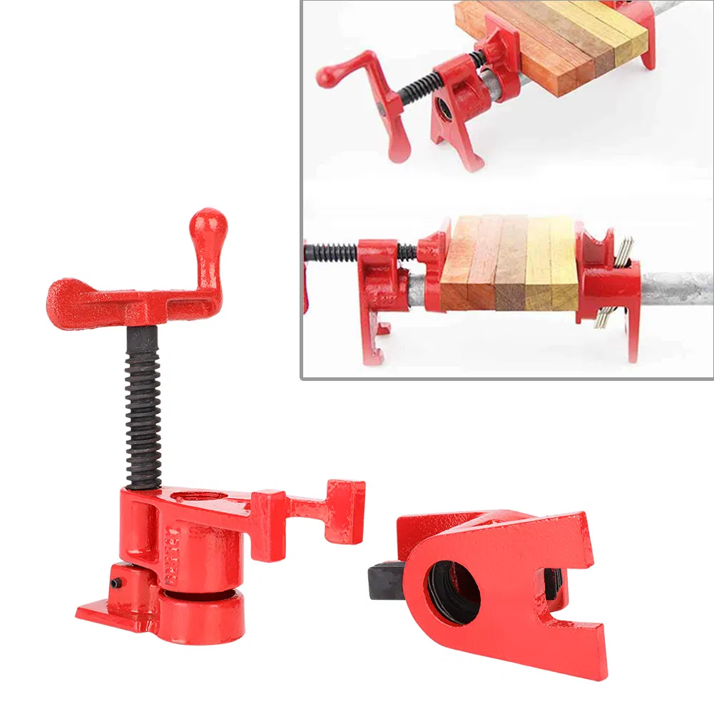 4 Set 26.5mm 3/4'' Quick Release Wood Gluing Pipe Clamp Heavy Duty Wide Base Iron Wood Metal Clamp Set Woodworking Workbench