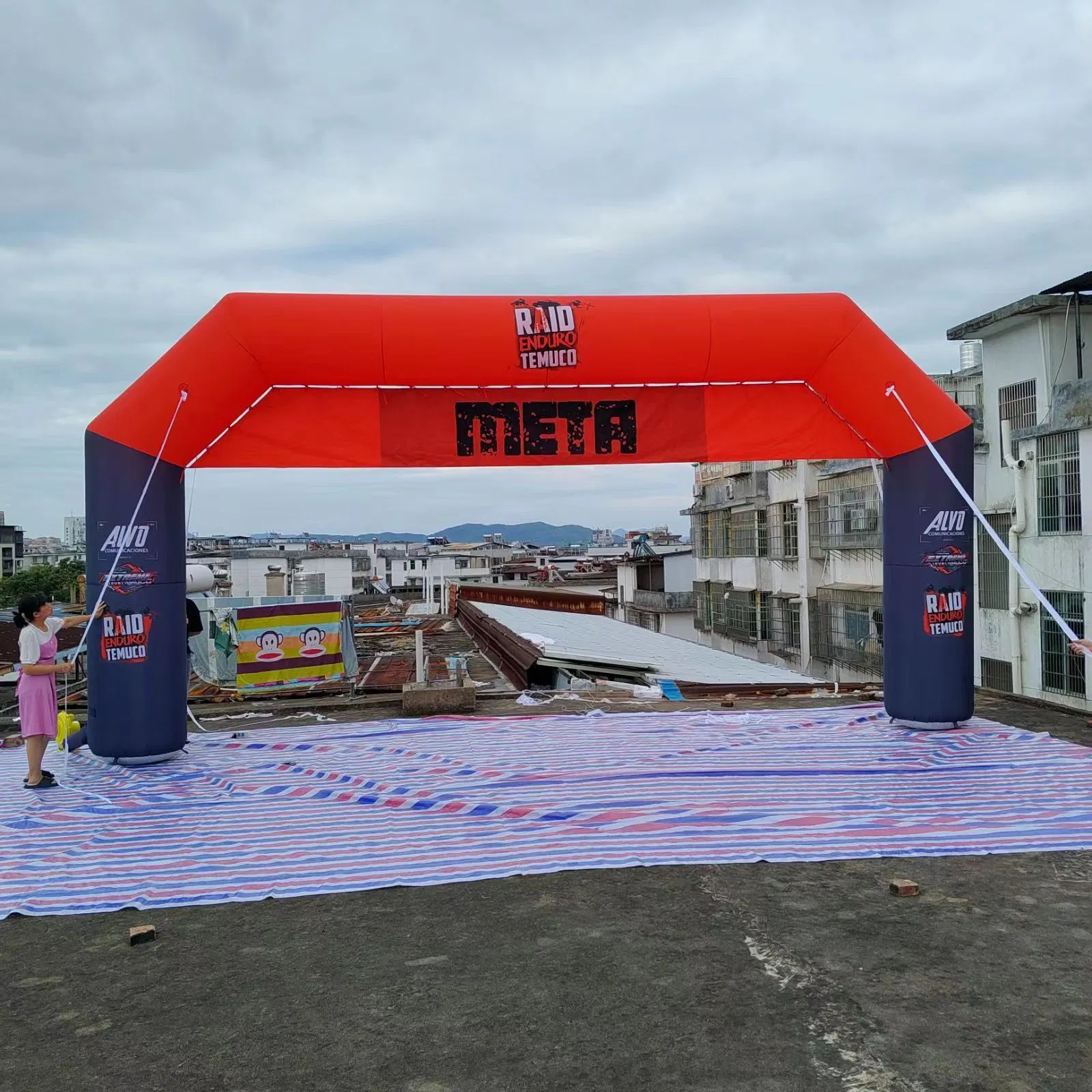 Inflatable LED Light Race Arch with Banner and Blower for Start/Finish Line of Race.