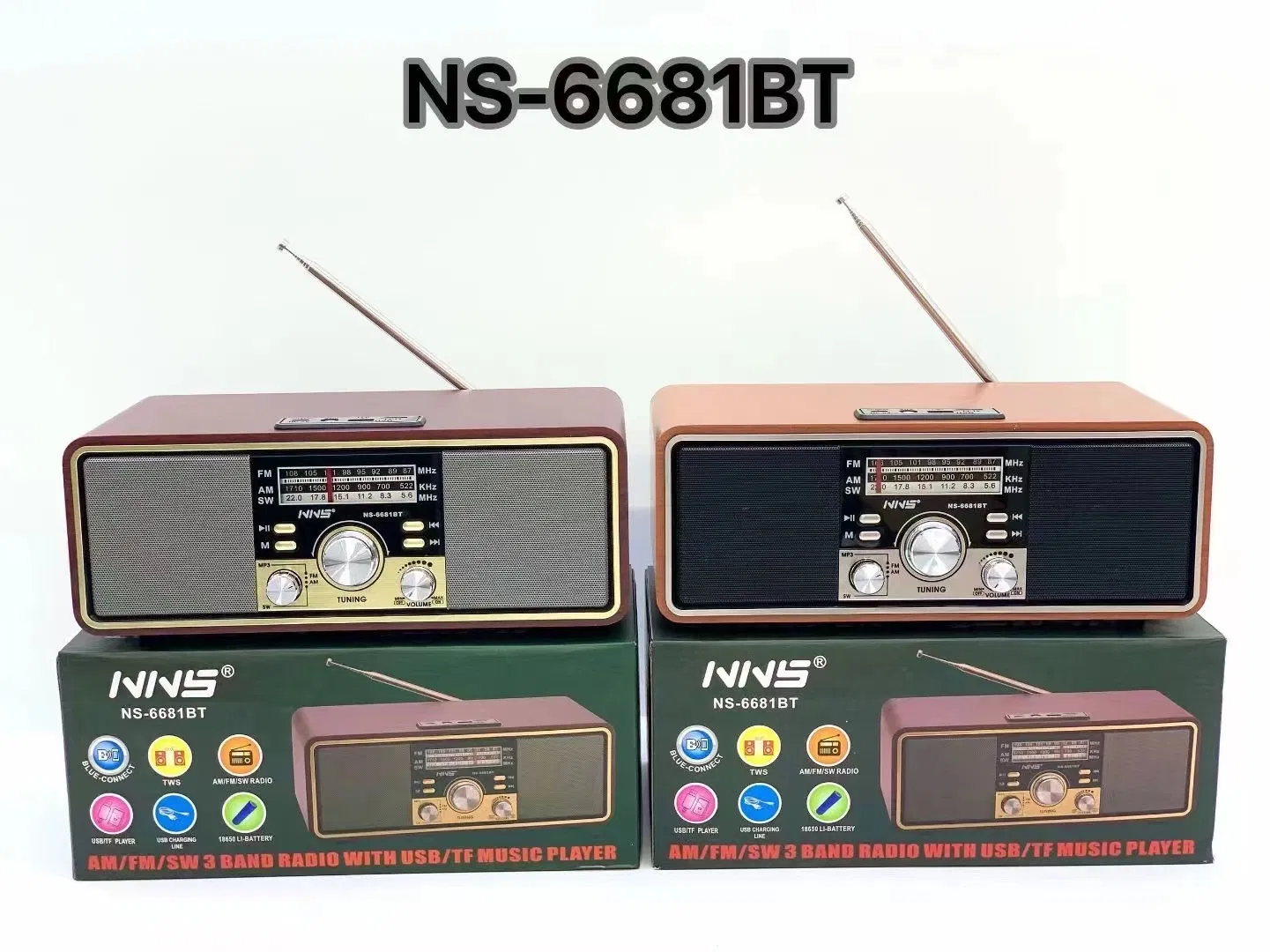 Радио-колонка NS-6681BT в деревянном корпусе с Bluetooth