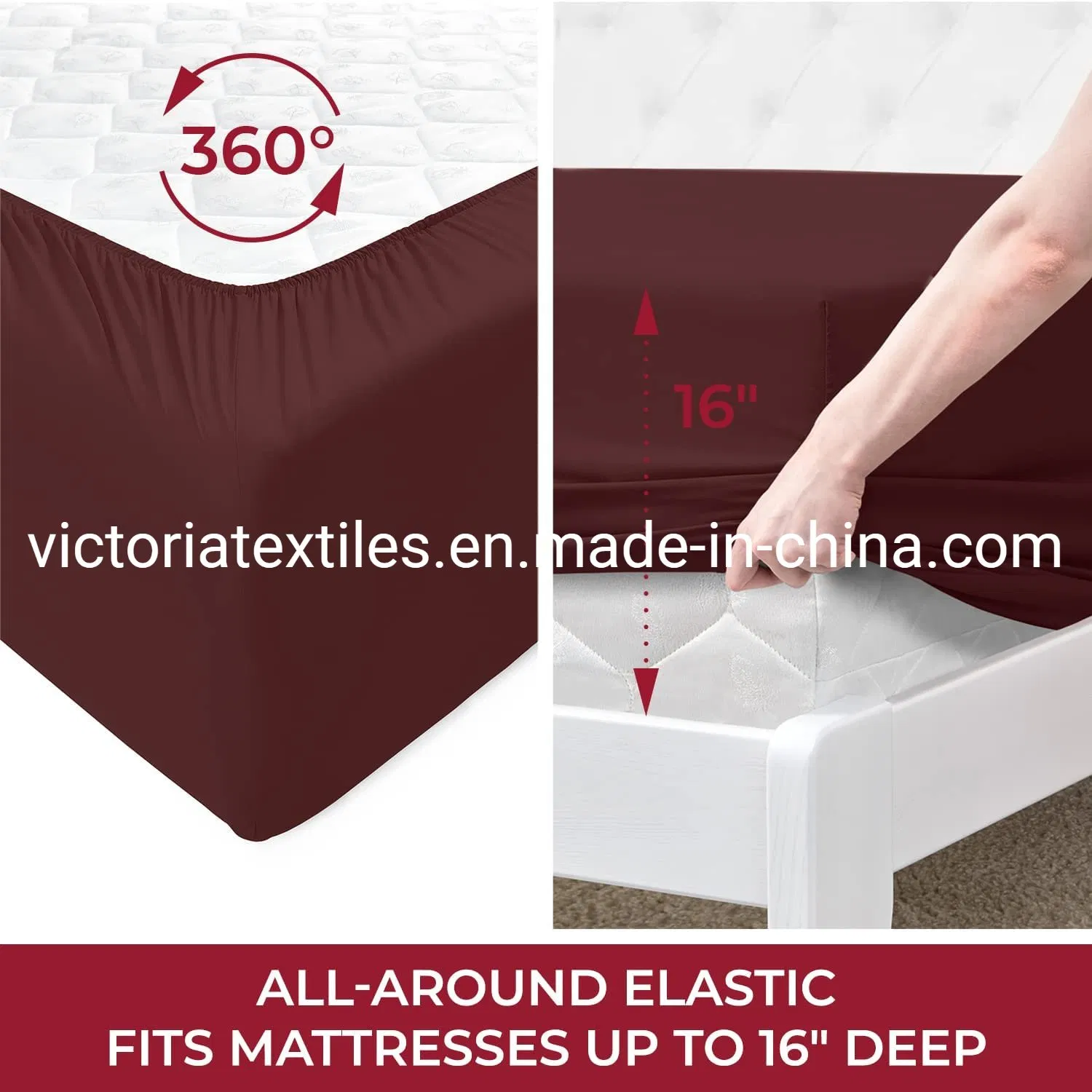 Burgundy Color Home Bed Fitted Sheet Set, Microfiber Home Bed Linens